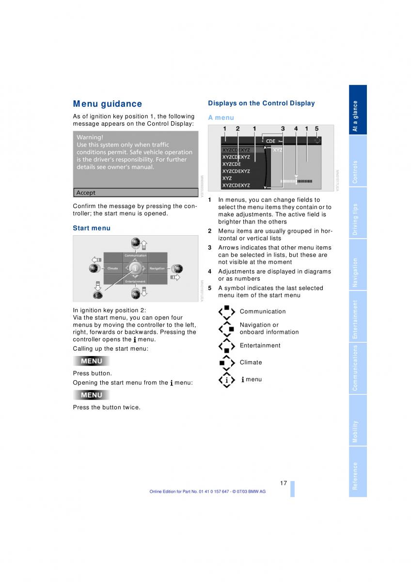 BMW 5 E60 E61 owners manual / page 19