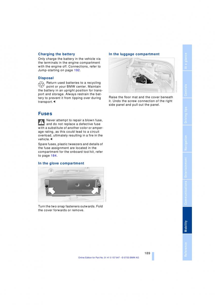 BMW 5 E60 E61 owners manual / page 191