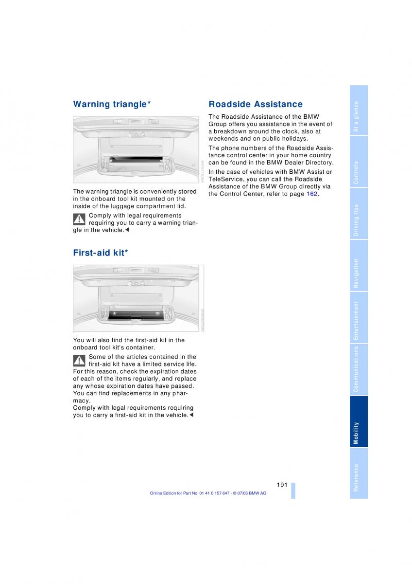 BMW 5 E60 E61 owners manual / page 193