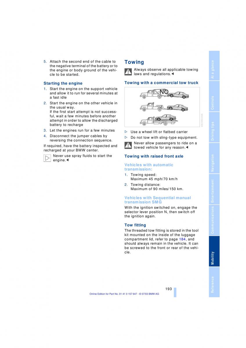 BMW 5 E60 E61 owners manual / page 195