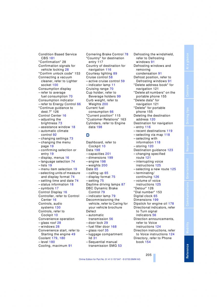 BMW 5 E60 E61 owners manual / page 207