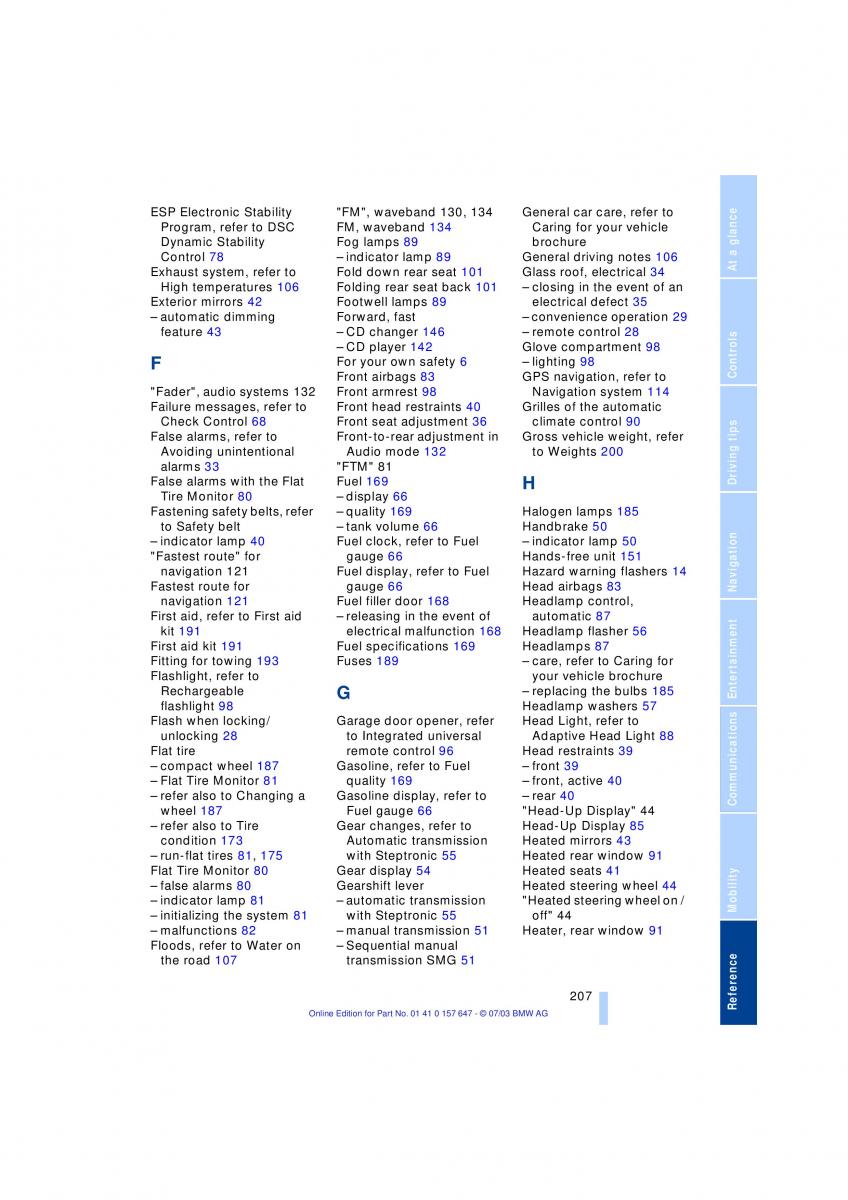 BMW 5 E60 E61 owners manual / page 209