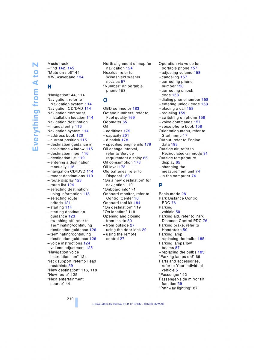 BMW 5 E60 E61 owners manual / page 212