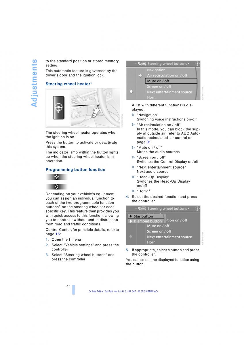 BMW 5 E60 E61 owners manual / page 46