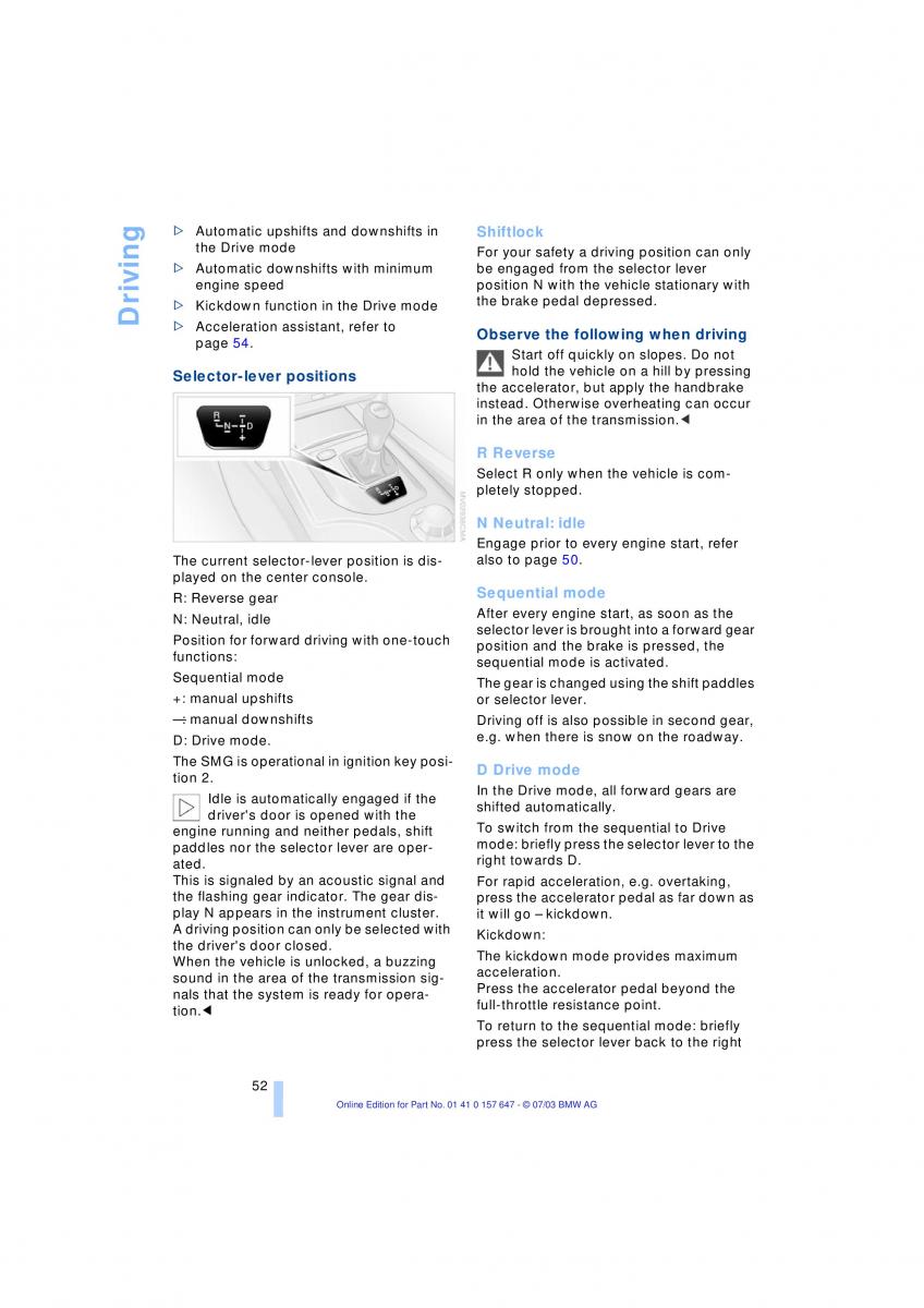 BMW 5 E60 E61 owners manual / page 54