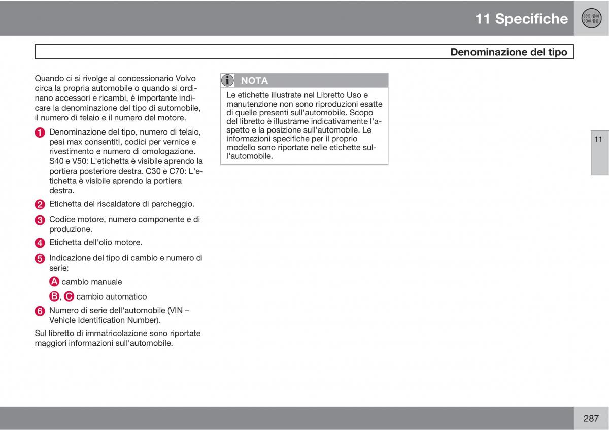 Volvo C70 M II 2 manuale del proprietario / page 289