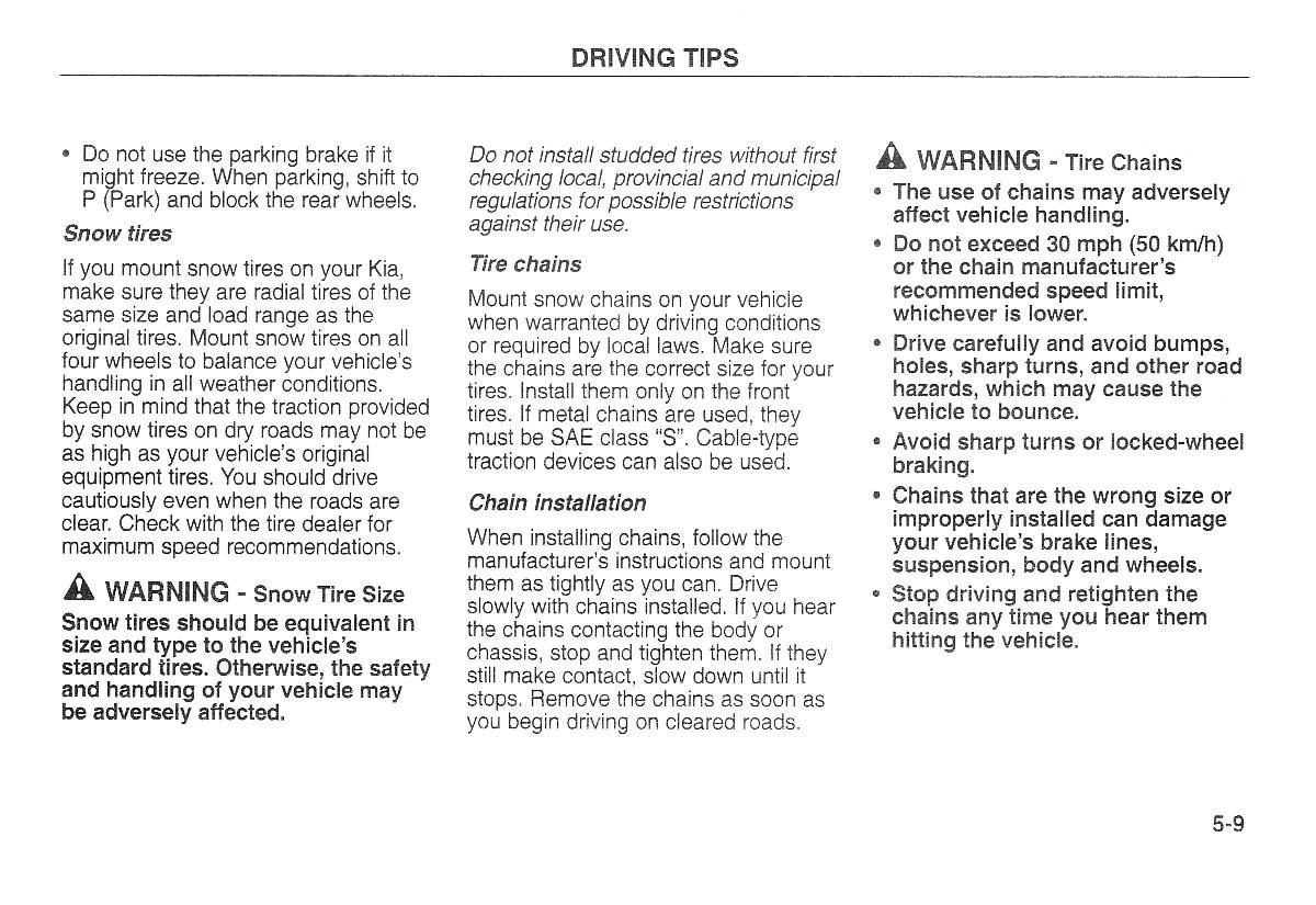 Kia Carnival Sedona I 1 owners manual / page 135