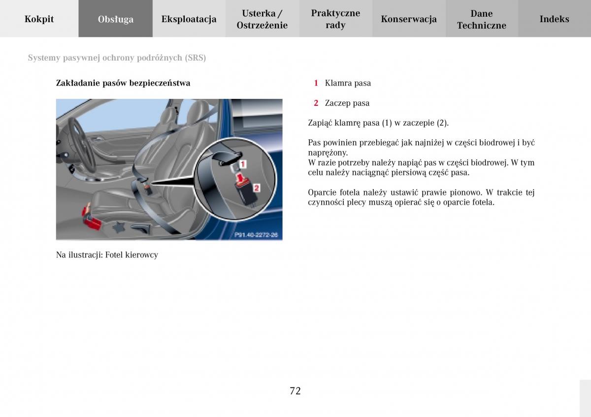 Mercedes Benz C Class W203 Sportcoupe instrukcja obslugi / page 72