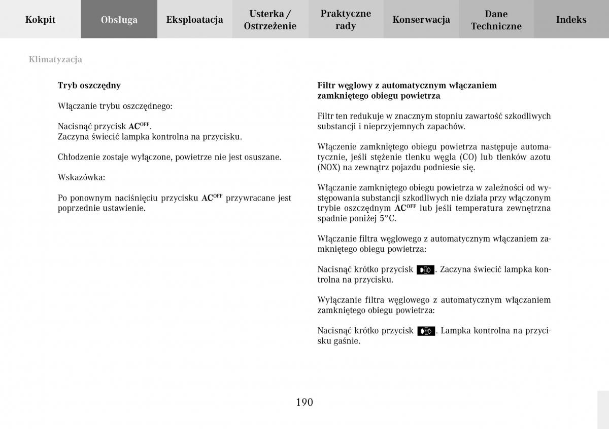 Mercedes Benz C Class W203 Sportcoupe instrukcja obslugi / page 190