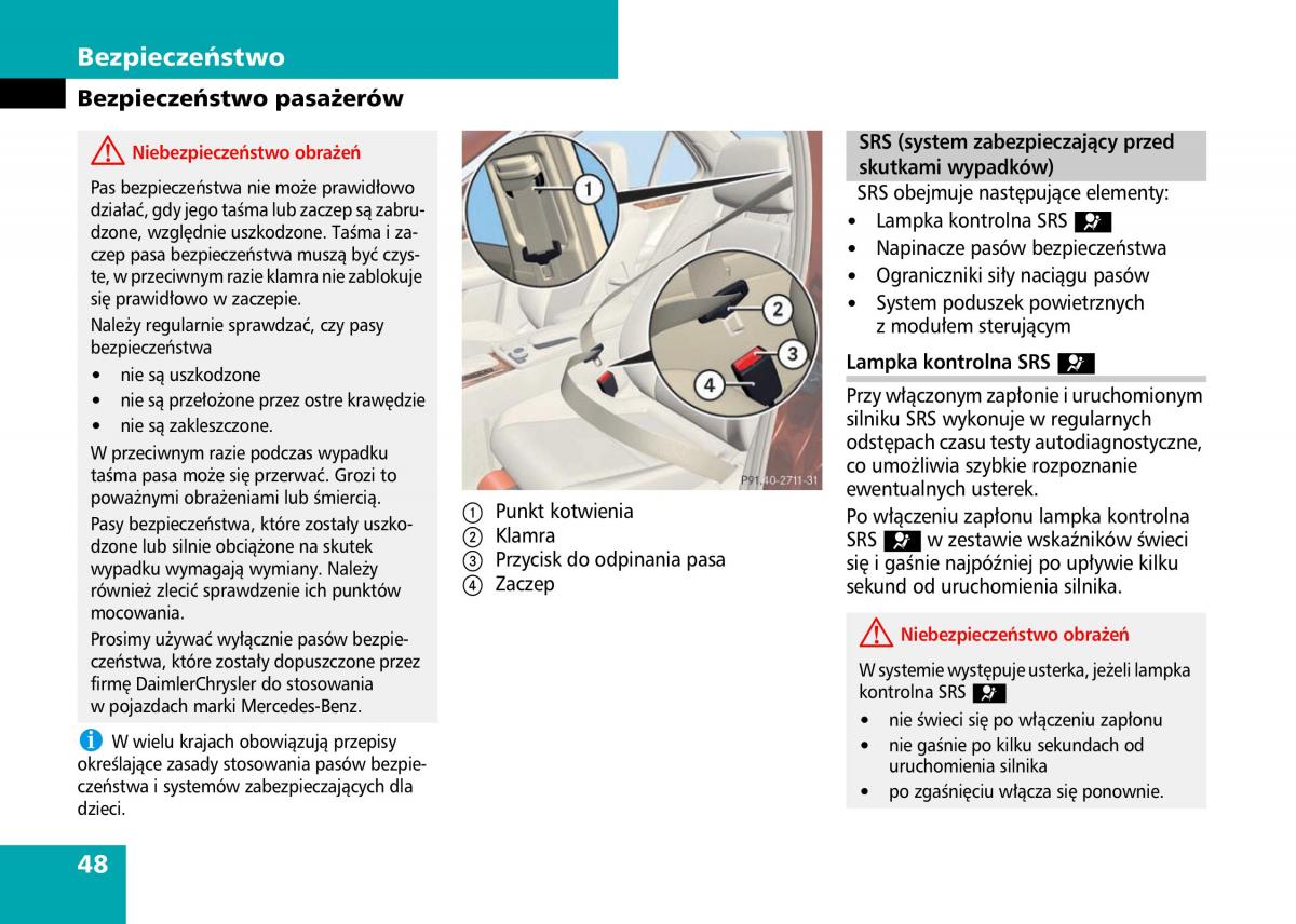 Mercedes Benz C Class W204 instrukcja obslugi / page 50