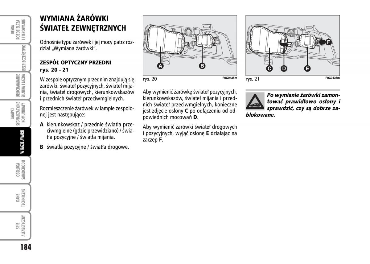 Fiat Stilo instrukcja obslugi / page 185