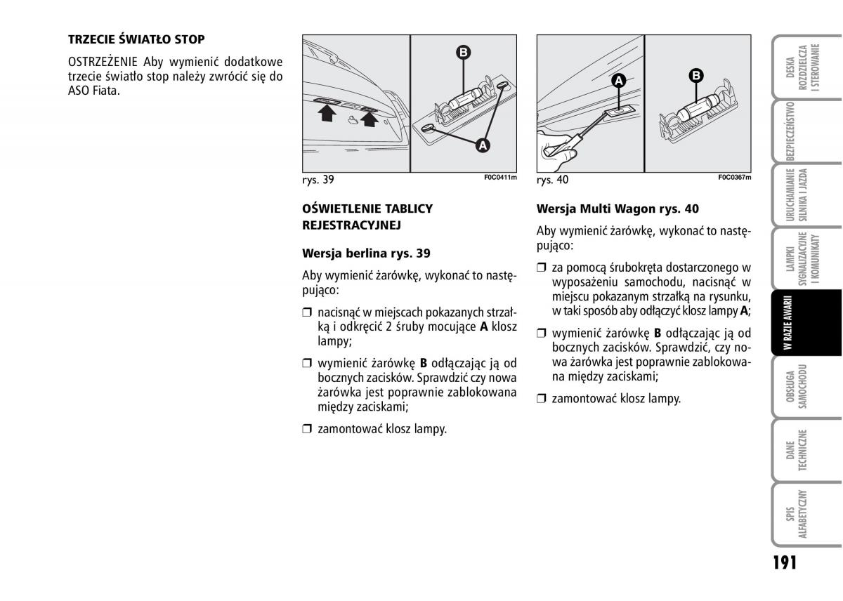 Fiat Stilo instrukcja obslugi / page 192