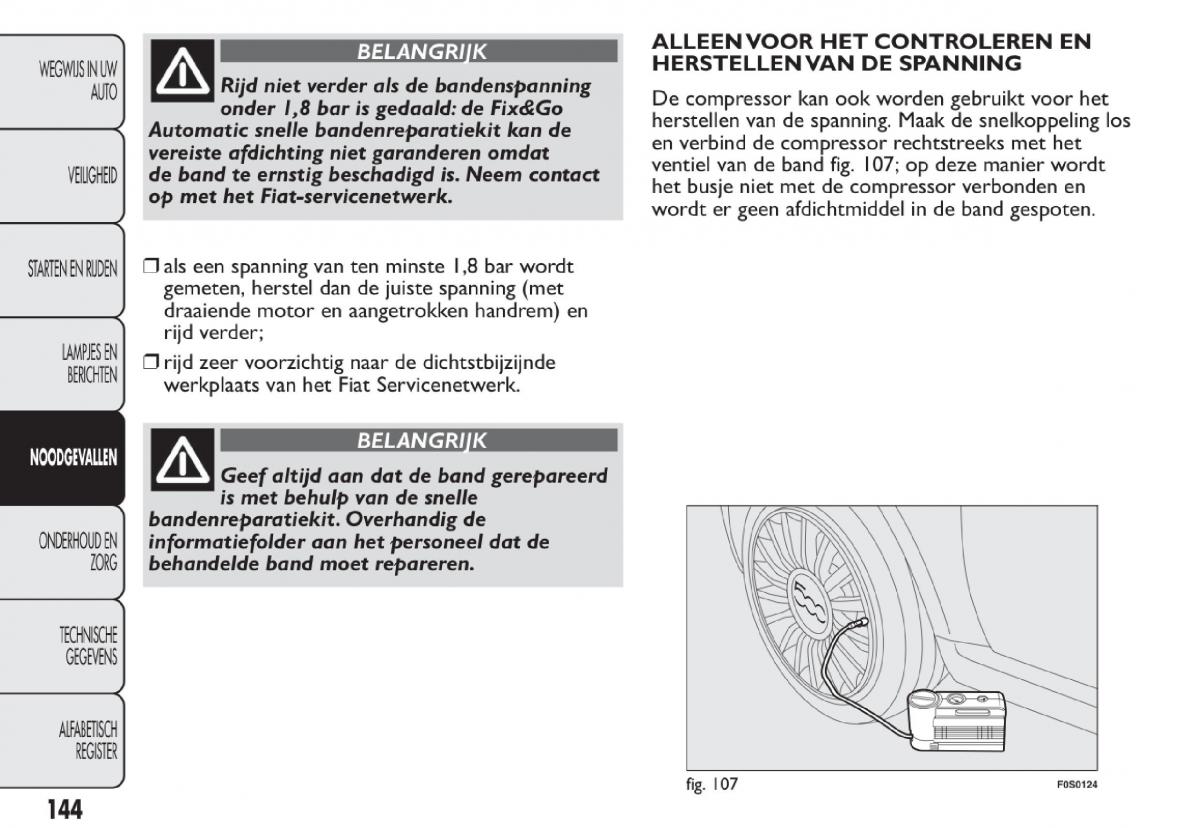 Fiat 500 handleiding / page 147