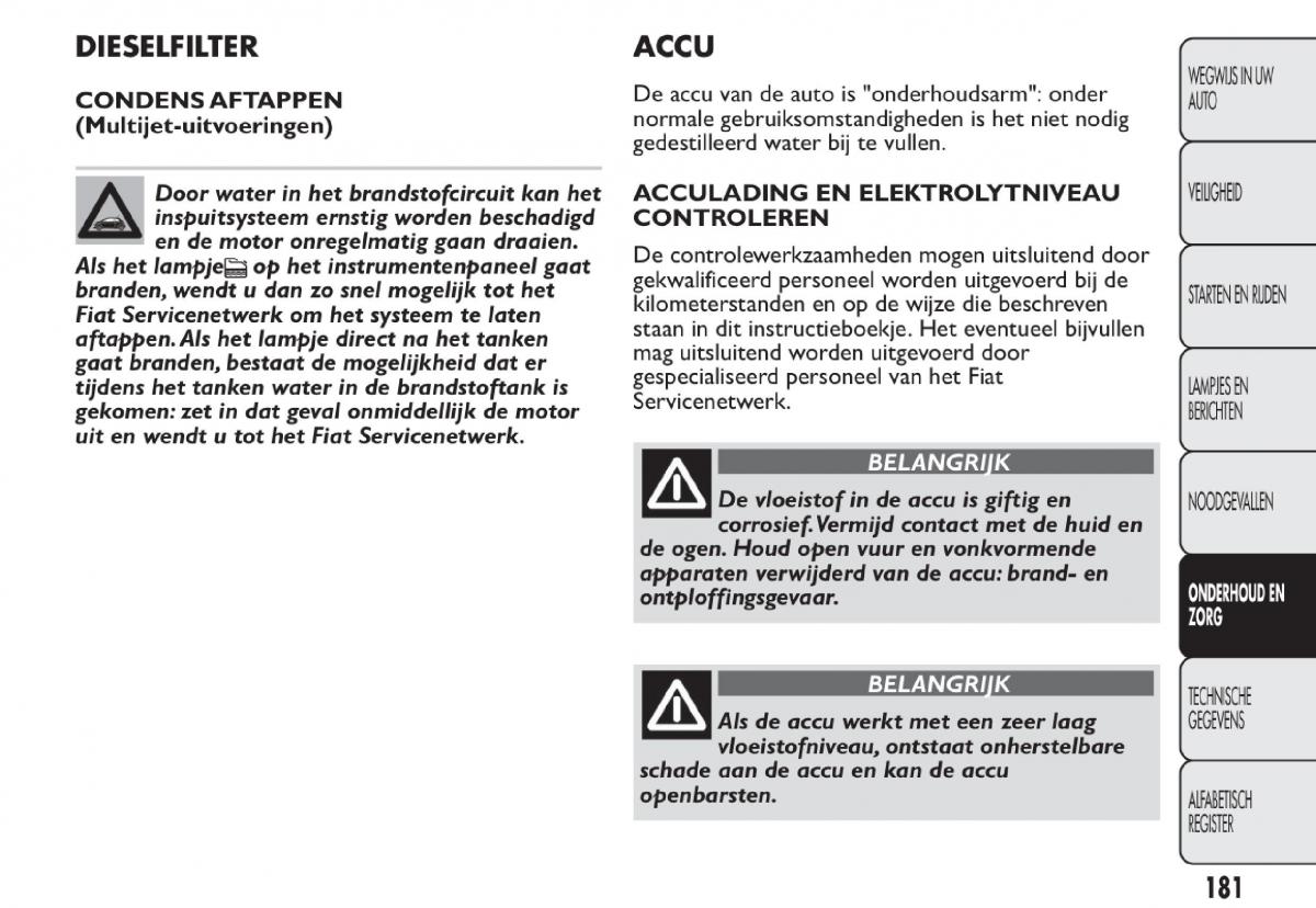 Fiat 500 handleiding / page 184