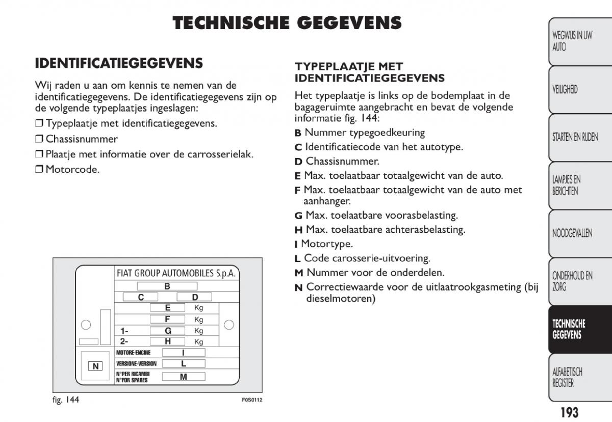 Fiat 500 handleiding / page 196