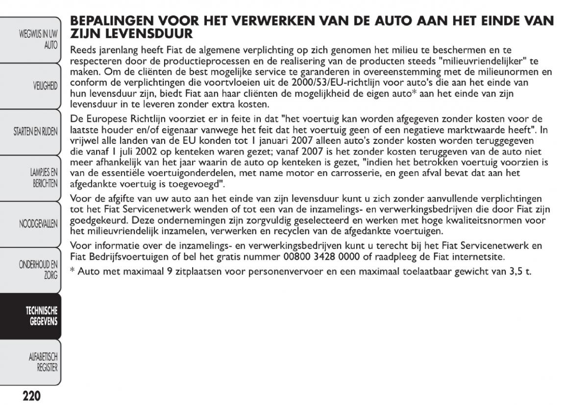 Fiat 500 handleiding / page 223