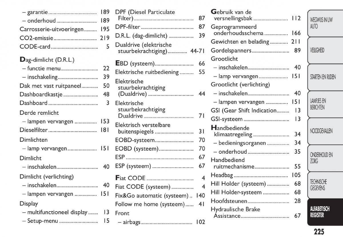 Fiat 500 handleiding / page 228