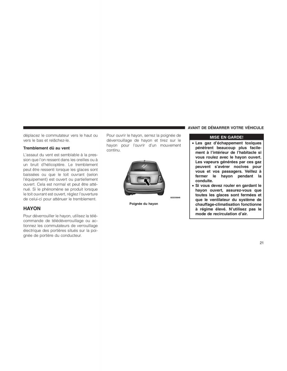 Fiat 500 manuel du proprietaire / page 23