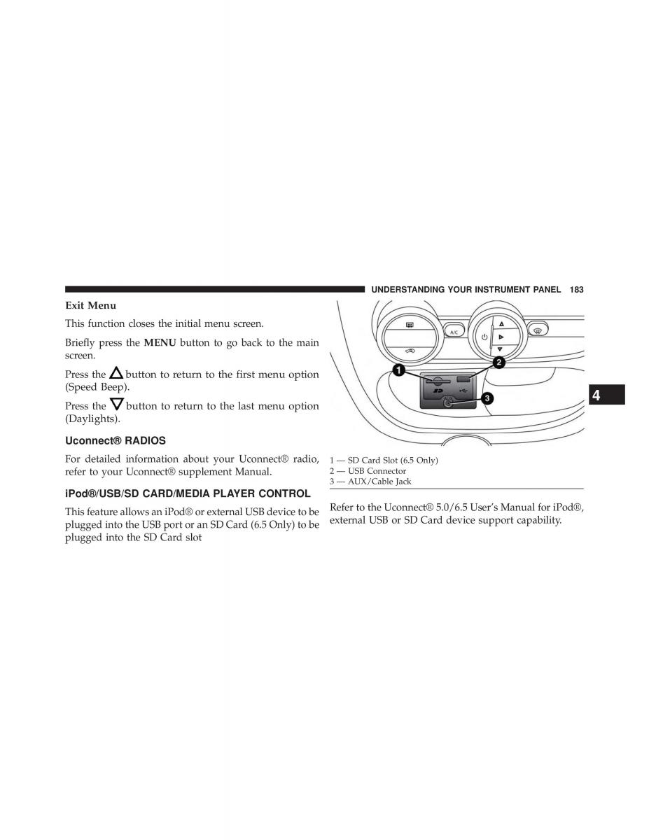 Fiat 500L owners manual / page 185