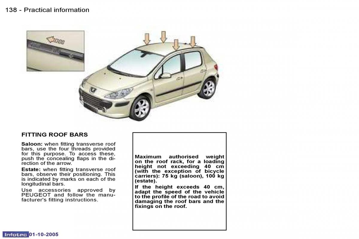 Peugeot 307 owners manual / page 154