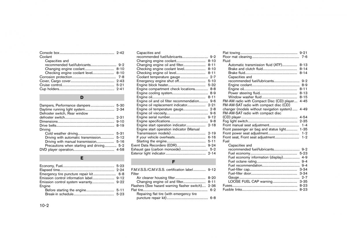 Nissan 370Z owners manual / page 420