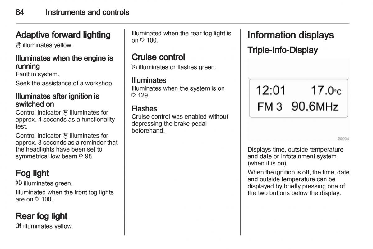 Opel Corsa D owners manual / page 86