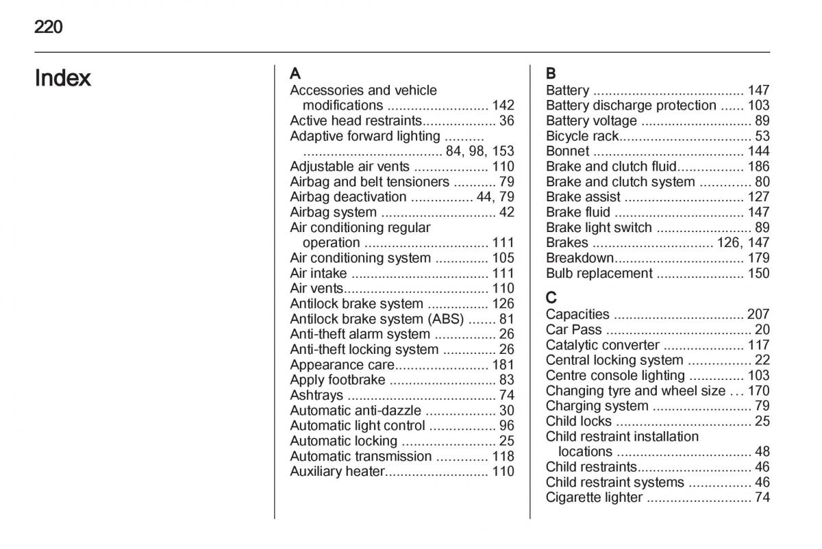 Opel Corsa D owners manual / page 222