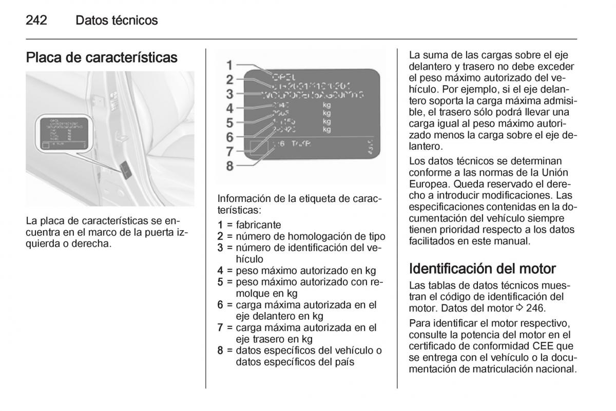 Opel Corsa E manual del propietario / page 244