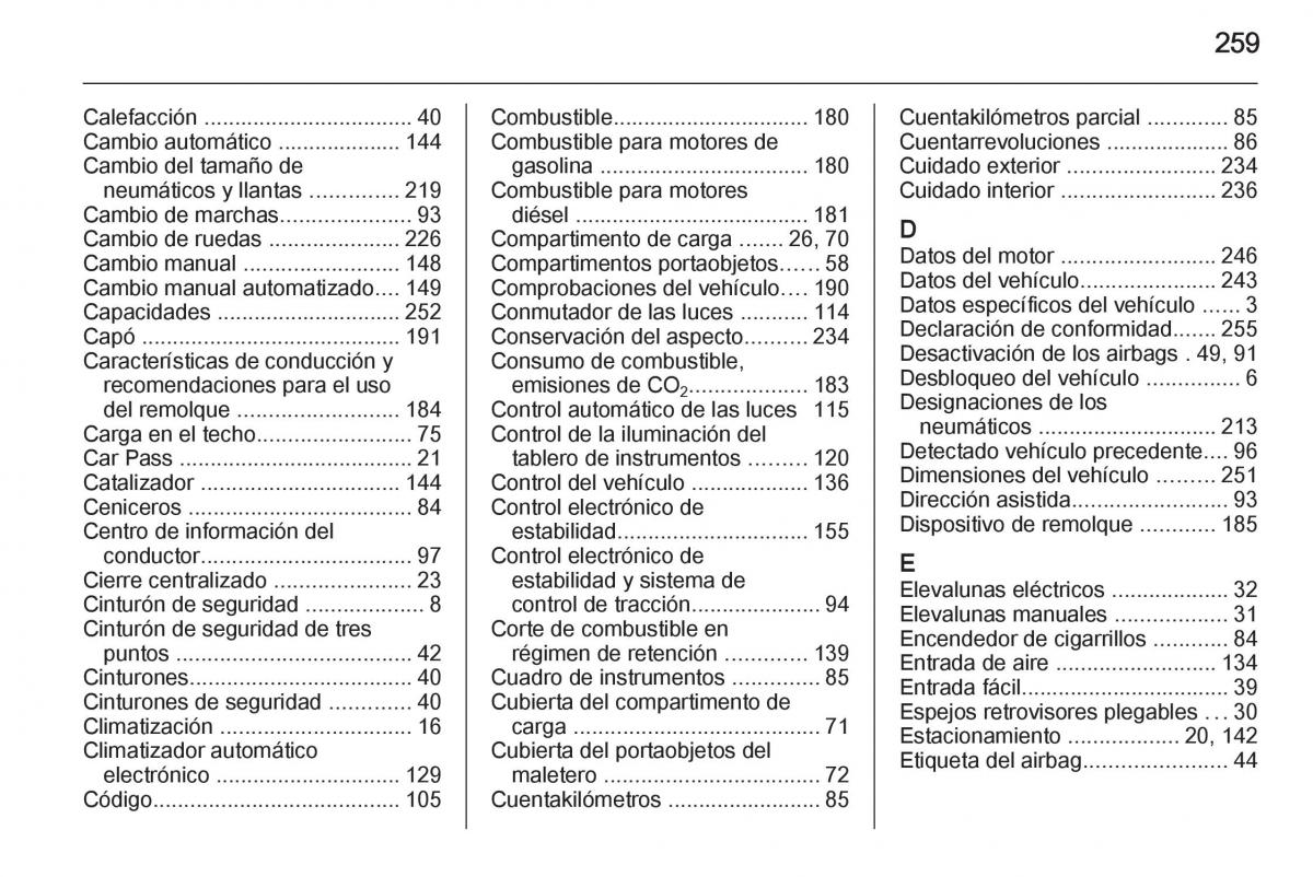 Opel Corsa E manual del propietario / page 261