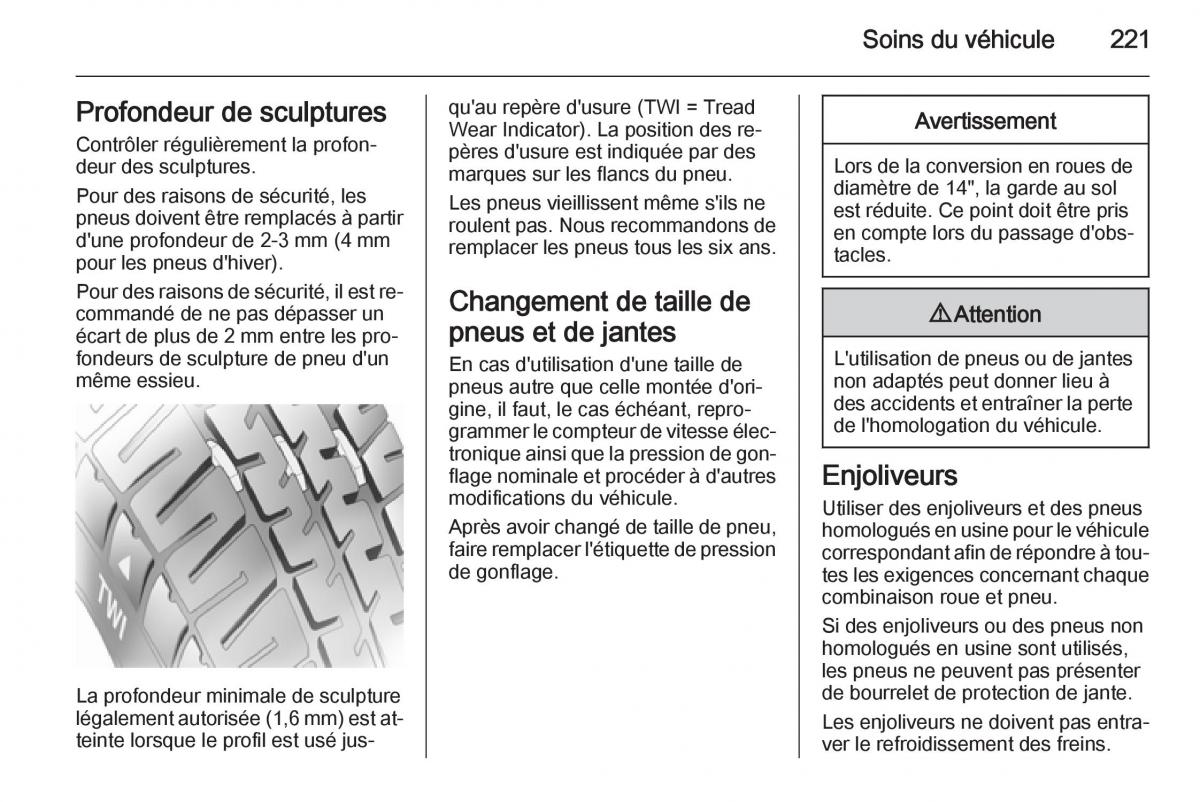 Opel Corsa E manuel du proprietaire / page 223