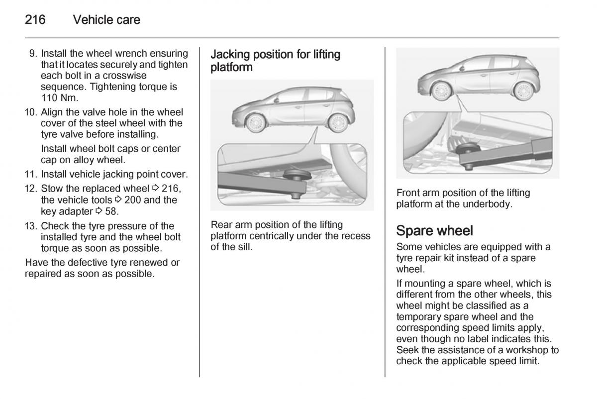 Opel Corsa E owners manual / page 218