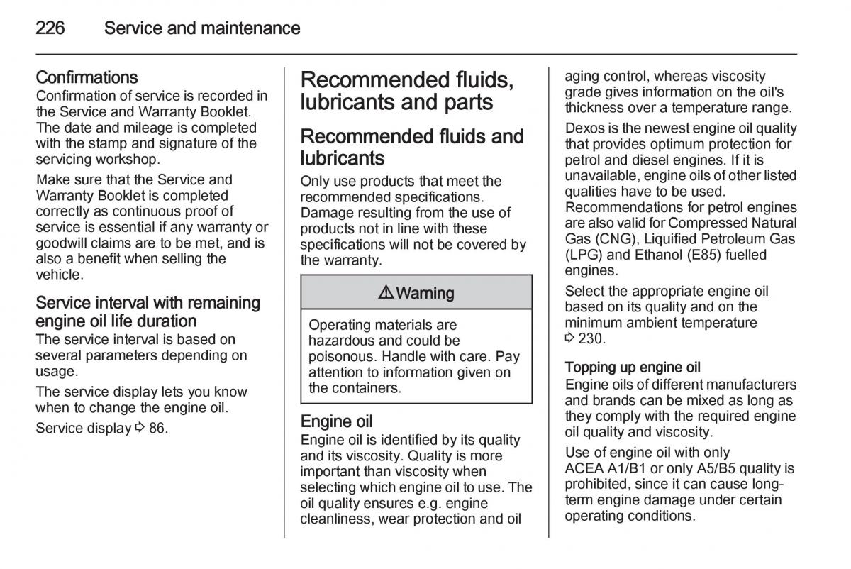 Opel Corsa E owners manual / page 228