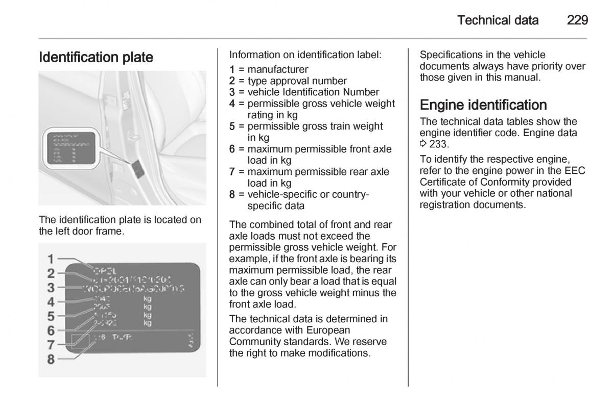 Opel Corsa E owners manual / page 231