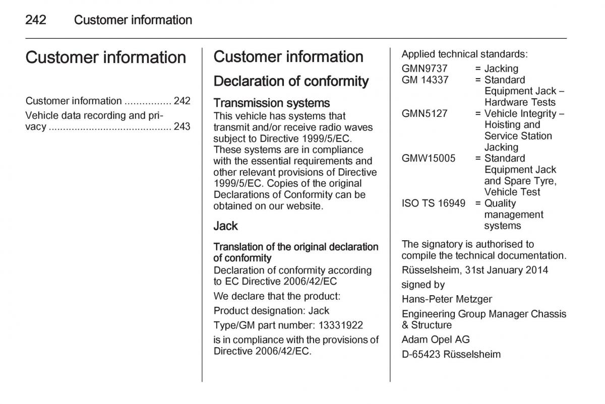 Opel Corsa E owners manual / page 244