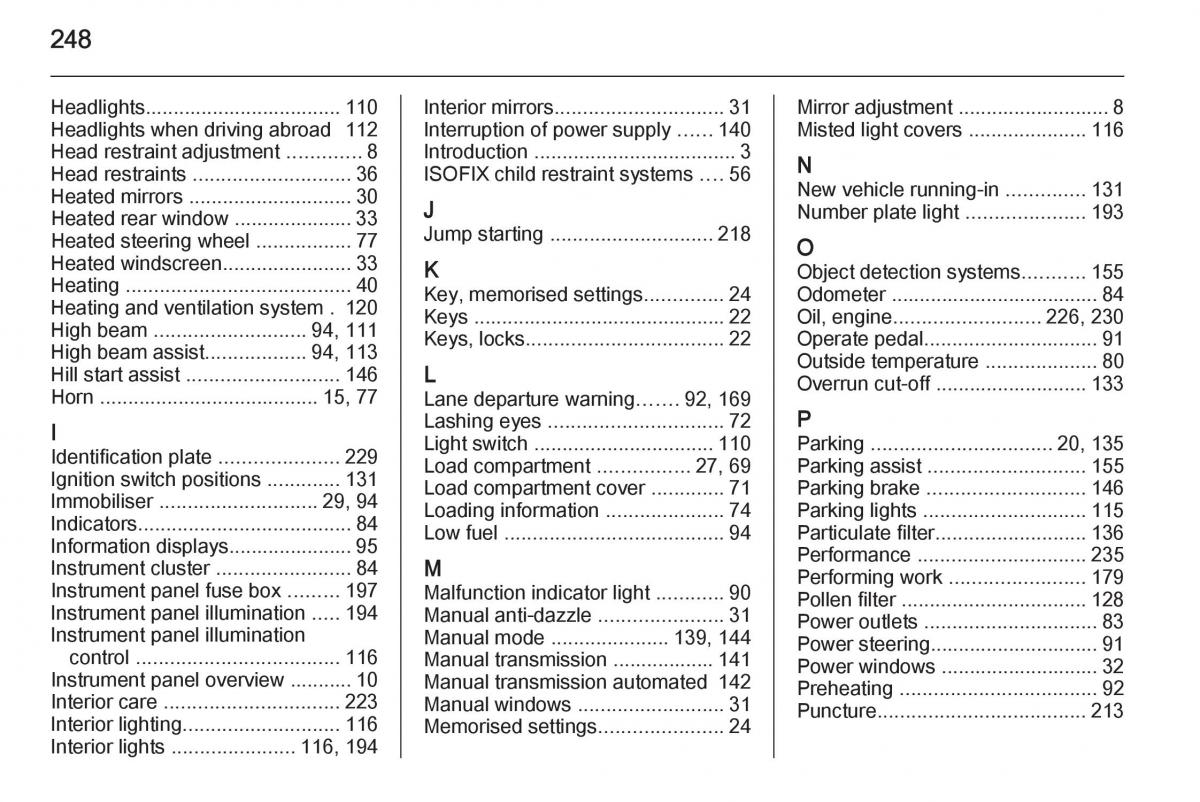 Opel Corsa E owners manual / page 250