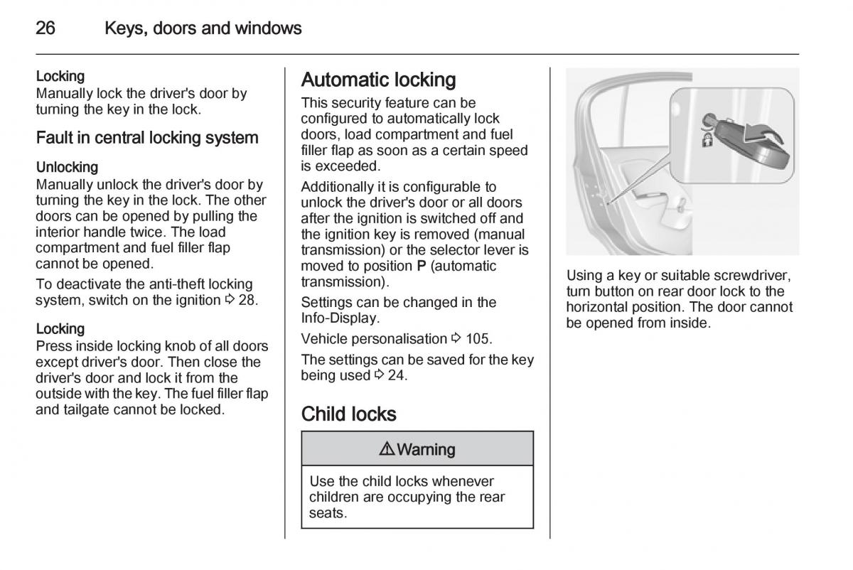 Opel Corsa E owners manual / page 28