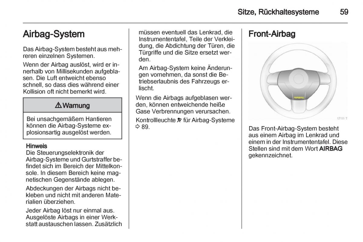 Opel Zafira B Handbuch / page 61