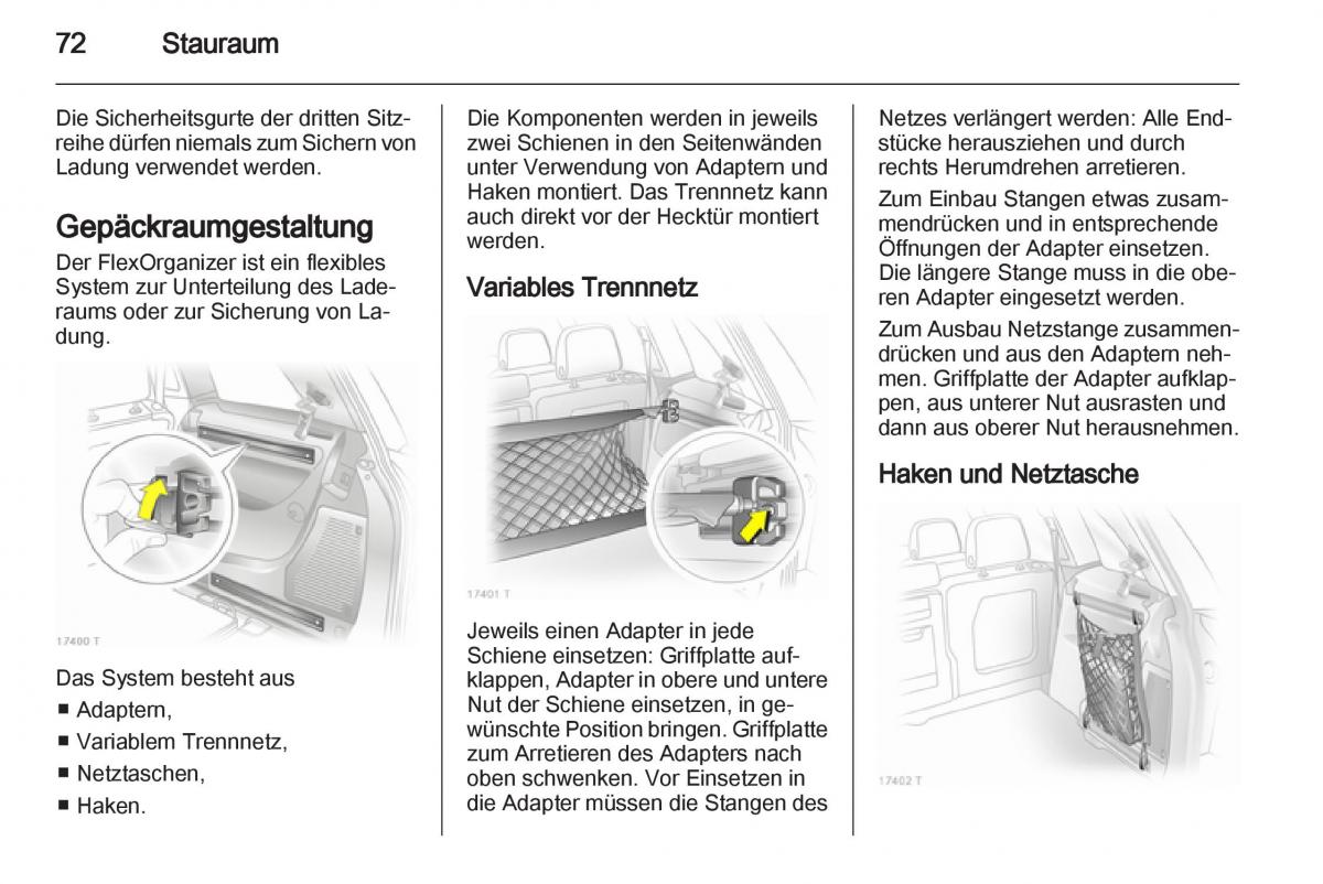 Opel Zafira B Handbuch / page 74