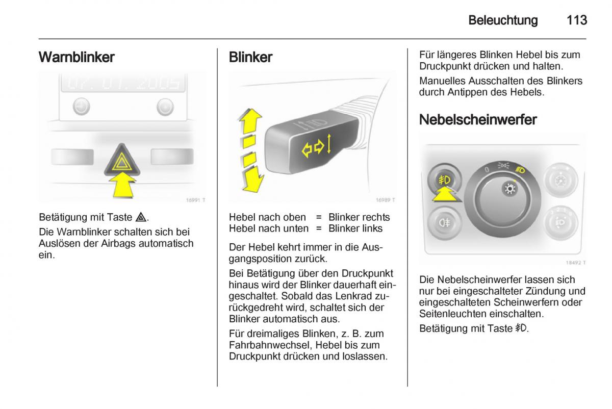 Opel Zafira B Handbuch / page 115