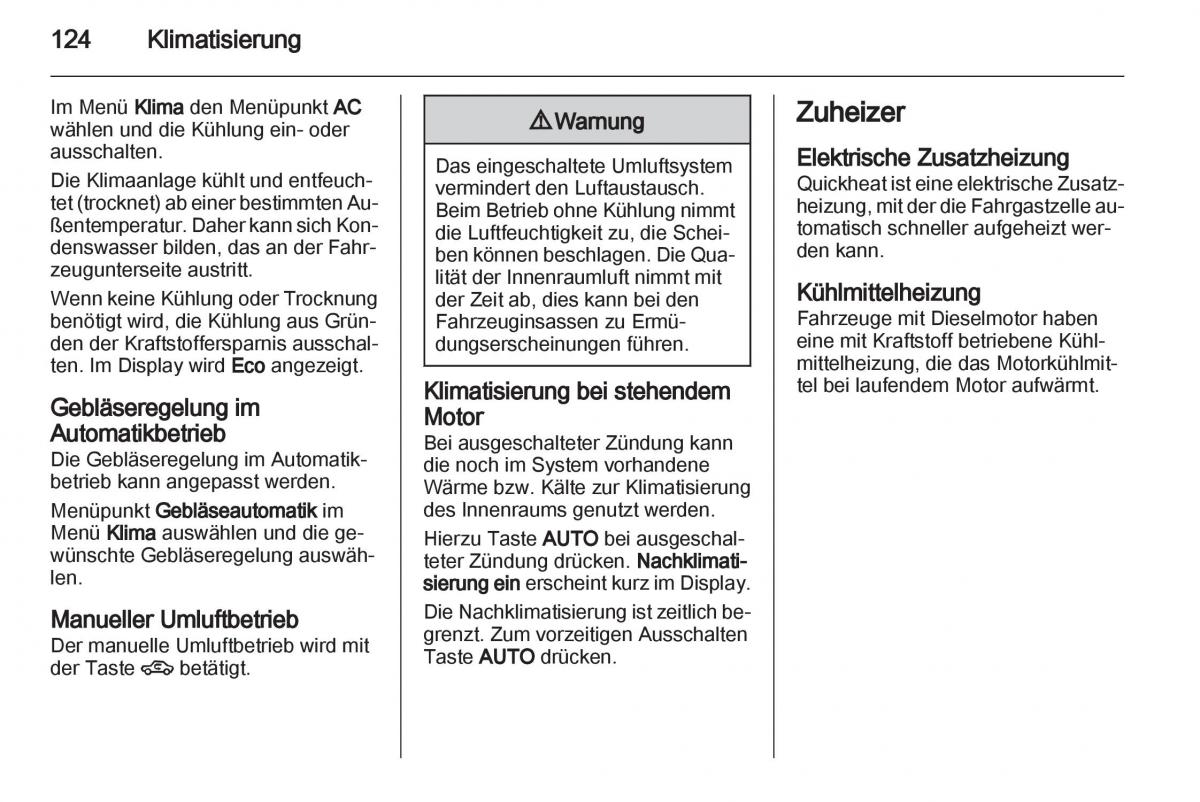 Opel Zafira B Handbuch / page 126