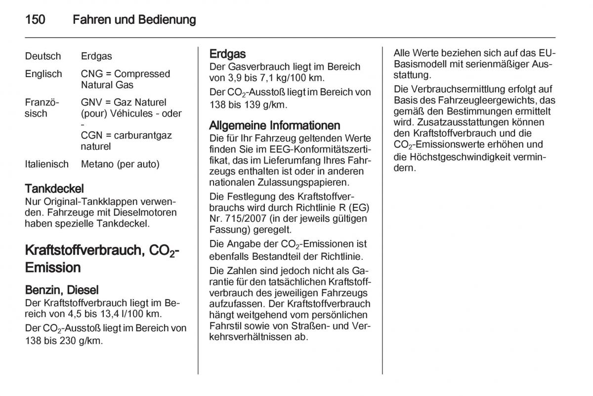 Opel Zafira B Handbuch / page 152