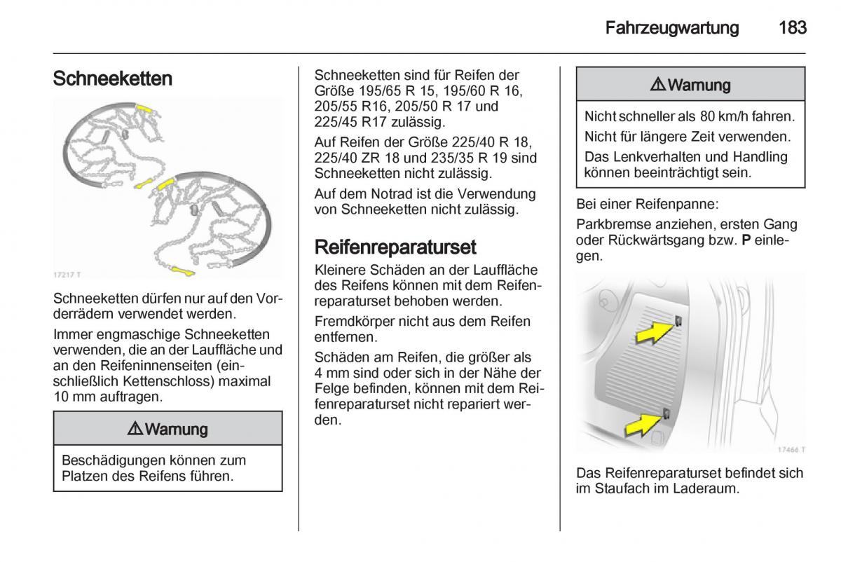 Opel Zafira B Handbuch / page 185