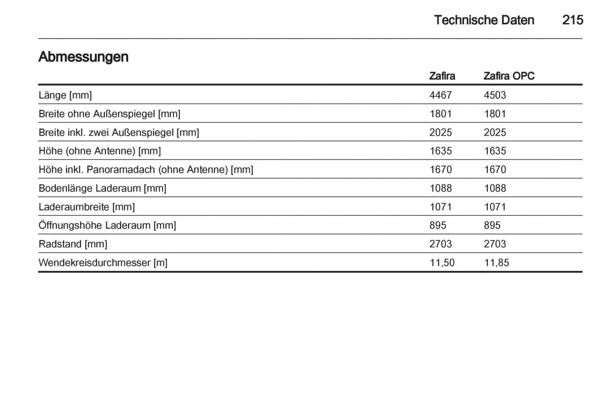 Opel Zafira B Handbuch / page 217