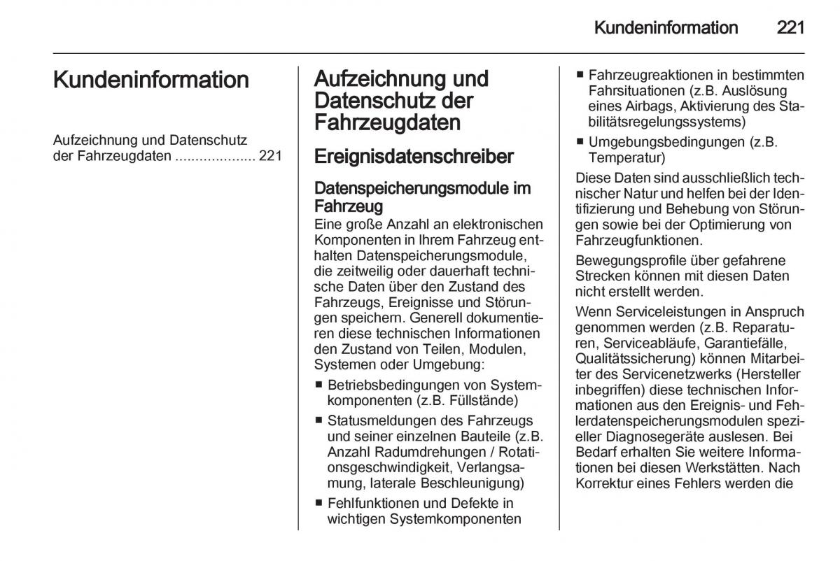 Opel Zafira B Handbuch / page 223