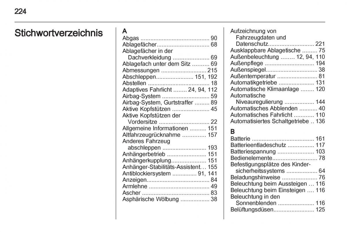 Opel Zafira B Handbuch / page 226