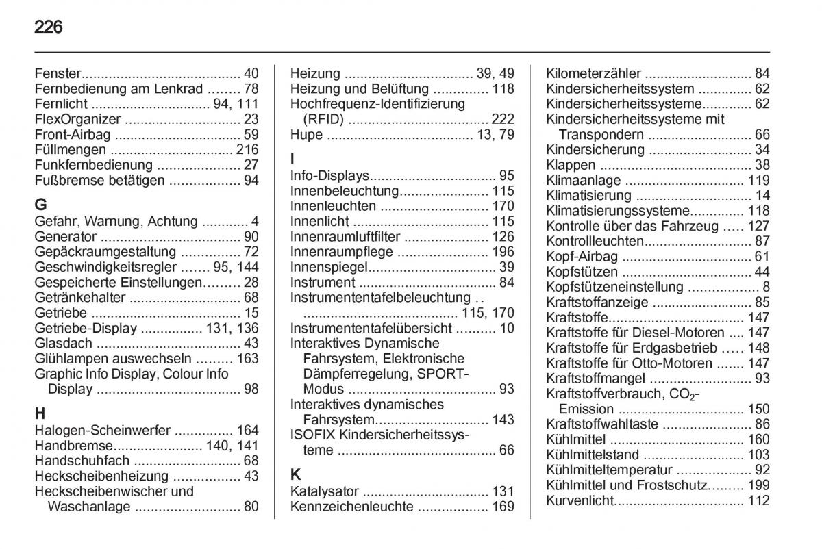 Opel Zafira B Handbuch / page 228