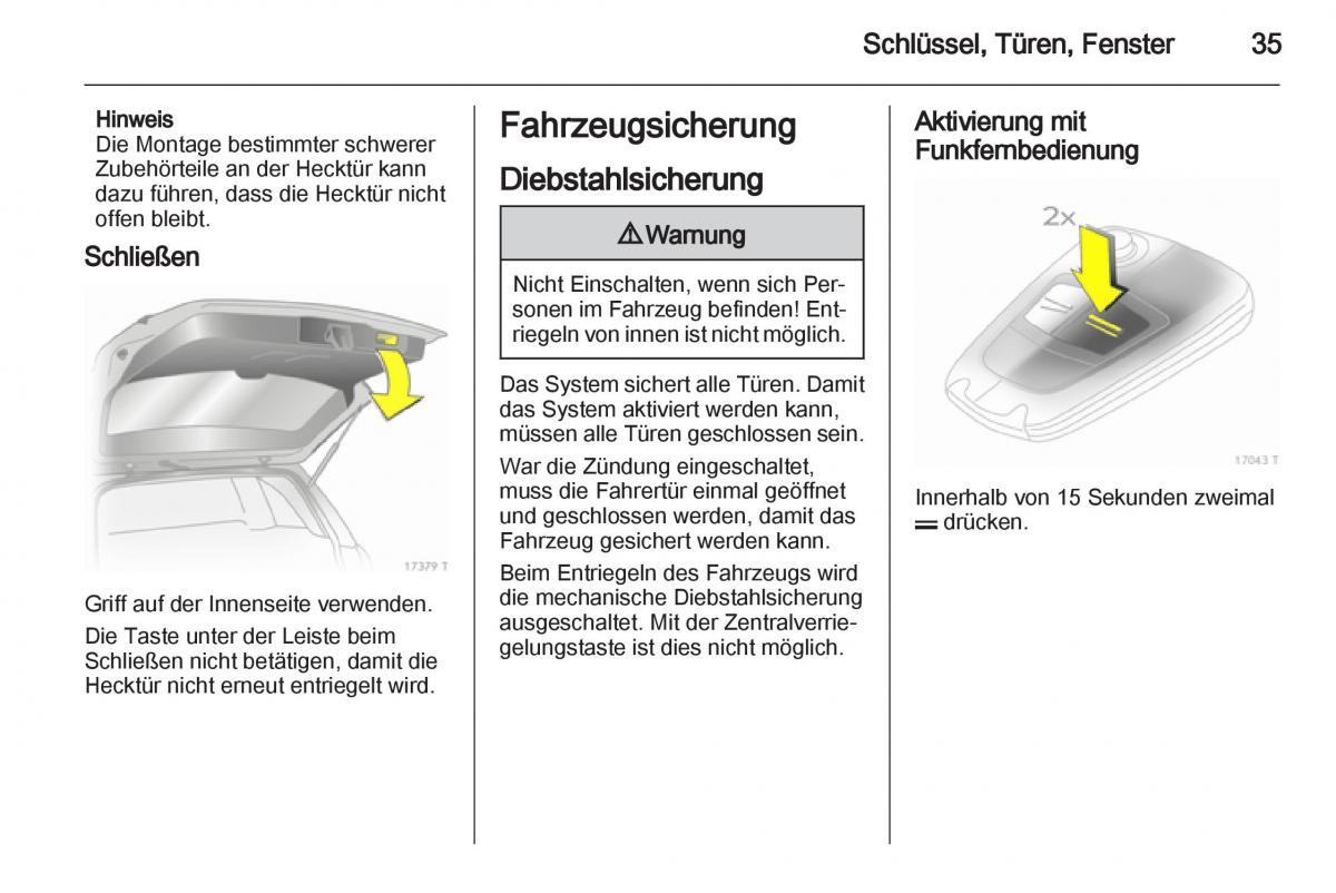 Opel Zafira B Handbuch / page 37