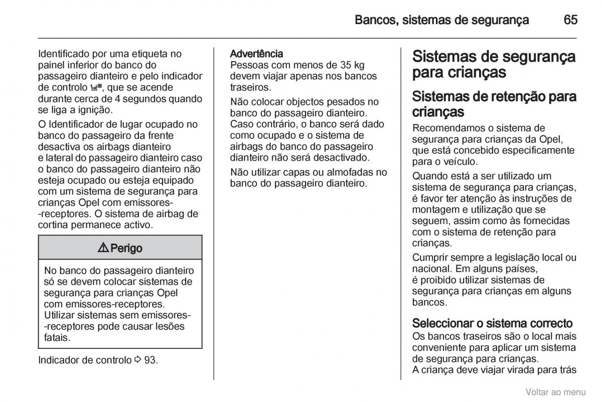 Opel Zafira B manual del propietario / page 66