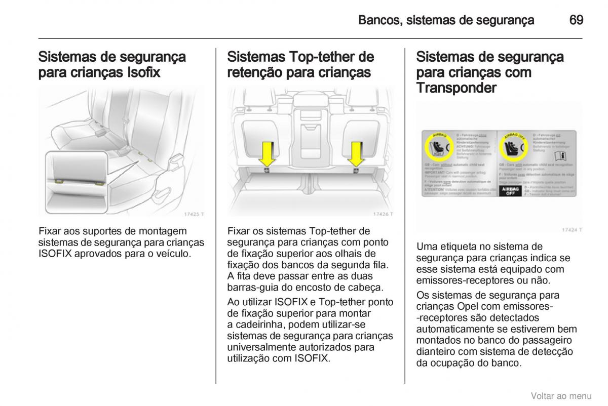 Opel Zafira B manual del propietario / page 70