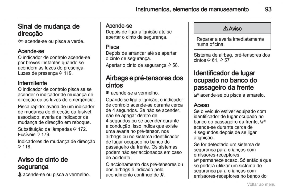 Opel Zafira B manual del propietario / page 94